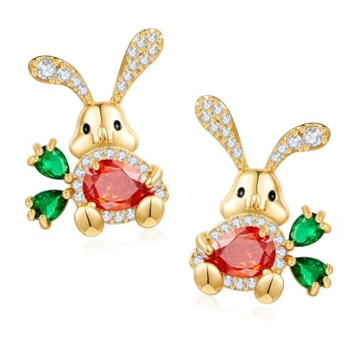 Easter Earrings Rabbit Bunny Carrot Stud Earrings Crystal Earrings Cute Funny Earring - Image 1