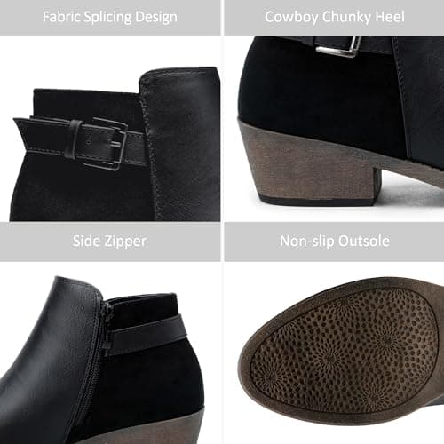 Jeossy Women’s Black Ankle Short Boots, Western Chunky Low Heel Cowboy 9617 Booties with Zipper, Size 9M US, (DJY9617 Black 09) - Thumbnail 3