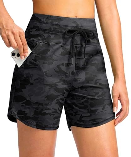 Viodia Women's 5" High Waisted Swim Board Shorts Quick Dry Beach Shorts with Pockets UPF 50+ Swimsuit Bottoms with Liner Black camo L - Image 1