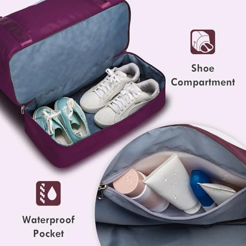 WOOMADA Weekender Overnight Bag for Women, Carry on Shoulder Travel Duffel with Shoes Compartment,Gym Bag with Toiletry Bag(purple) - Thumbnail 5