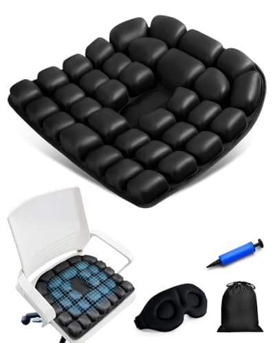 Inflatable Seat Cushion for Travel, 2" Thick Airplane Seat Cushion for Long Flights with Hand Pump & Included Eye Mask, Portable Air Chair Pad for Office, Car, Stadium & Wheelchair, 18.7"x17" - Image 1