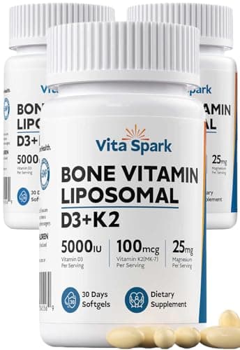 Vita Spark Vitamin D3 K2 - Liposomal Bone Vitamins Supplement, 5000IU D3, 100mcg K2 MK7 & Magnesium for Women and Men | Supports Bone, Teeth, Heart, Immune and Vascular Health*, 90 Days Mini Softgels - Image 1
