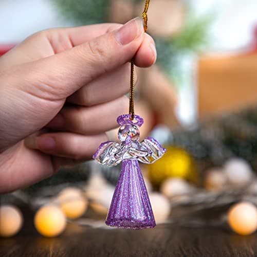 12pcs Glass Gold Angel Ornaments Guardian Angels Christmas Tree Ornaments 2.1" Colorful Mini Hanging Spun Angel for Christmas Season Holiday Decor - Thumbnail 2