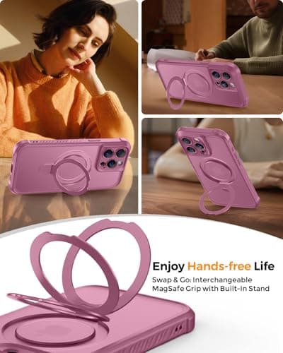 MOCCA Design for iPhone 15 Pro Case with Magnetic Invisible Stand [Full Camera Protection] [Compatible with Magsafe] Military Drop Shockproof Translucent Matte Phone Case Cover 6.1",Lavender Purple - Thumbnail 4