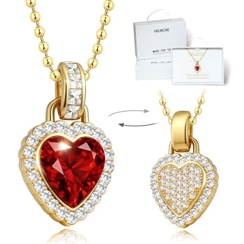 Helirose 18K Gold Plated Heart Necklace for Women, Trendy Dainty Love Pendant Necklaces for Women, Birthday Jewelry Gifts for Her, Mom and Wife (Red) - Image 1