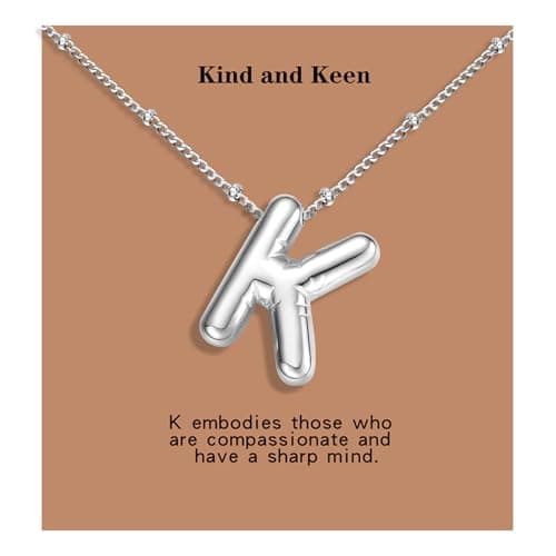 BOLAGTIER Bubble Letter Necklace Gold Plated Balloon Initial Chunky Bubble Alphabet Pendant Necklace Trendy Jewelry Gift for Women (K, Silver) - Image 1