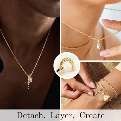 Fettero Gold Necklace for Women - Dainty Cross Necklce Simple Removable Black Cross Pendant Non-Tarnish Faith Cross Necklaces for Women Trendy Christian Religious Jewelry Gift - Thumbnail 4