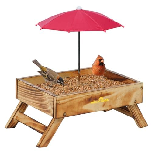 Ground Bird Feeder for Outdoors Bird&Squirrel Feeder Wooden Chicken Picnic Table Platform Feeder Wild Bird Feed Crow Feeder for Outside with 5 LBS Capacity (Brown) - Image 1