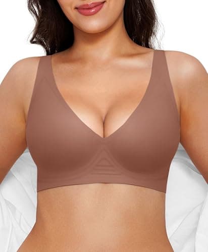 Seamless Bra Push Up Comfortable Bras for Women No Underwire Wireless Bras with Support and Lift Comfy Deep V Bralettes Coffee - Image 1
