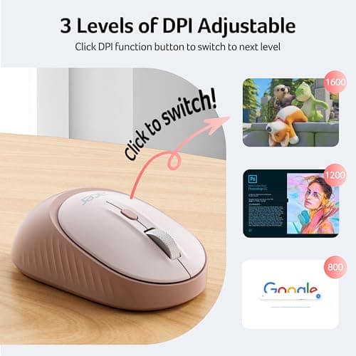 acer Bluetooth Wireless Mouse for Laptop, Computer Mouse Wireless (BT5.2+2.4GHz), Small to Medium Size, Left & Right Handed Office USB Mice with USBA Receiver, Compatible with PC, Desktop (Pink) - Thumbnail 3
