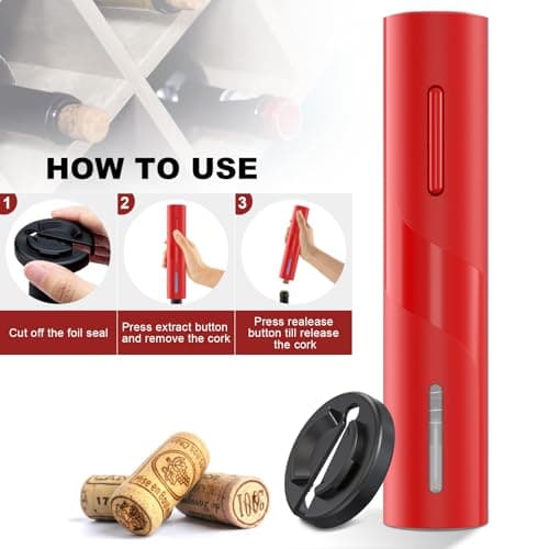COKUNST Electric Wine Opener, Reusable Cordless Wine Bottle Corkscrew with Foil Cutter, Battery Operated Wine Openers for Wedding Kitchen Party Home Red - Thumbnail 3