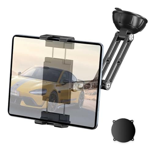 PLDHPRO Aluminum Alloy Tablet Car Mount for Dashboard Windshield, Heavy Duty Truck Suction Cup Stand, Large Clamp, Thick Case Friendly, Fits 5.1-15.6'' iPad Pro/Air/Mini, Galaxy Tabs - Image 1