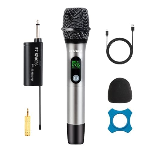 Rechargeable Wireless Microphone System - Dual UHF Metal Handheld Mics for Karaoke, Weddings, Parties, Speeches - Long Range (200ft), Cordless Dynamic Mic Kit, Plug and Play (Single Microphone Set)