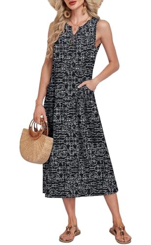 MOLERANI Casual Dresses for Women with Pockets V Neck Midi Dress Button Down Loose Fit Airy Summer Dress, Ink Silver Flash, L - Image 1