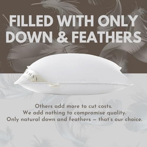 baisihan Down Feathers Pillows Standard Size Set of 2- Hotel Collection Bed Pillows | Feather-Proof 1000+ Clean | Naturally Resilient Pure | Pillows for Side, Back & Stomach Sleepers, 20"x26" 2 Pack - Thumbnail 4