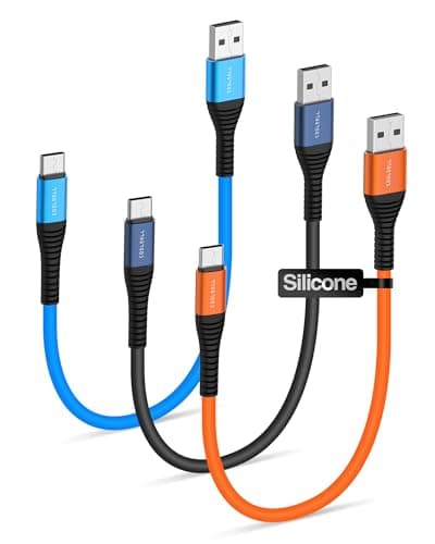 COOLSELL Short USB A to USB C Cable 1ft, Soft Silicone 60W Fast Charging Cord Type-C Compatible with iPhone 17/16/15 Samsung Galaxy S23 S22 Google Pixel, iPad for Power Bank/Car/Office/Travel