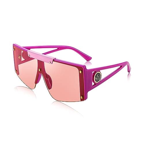 FEISEDY sunglasses womens, Big Fashion Pink Flat Top Shield Shades B4060 - Image 1