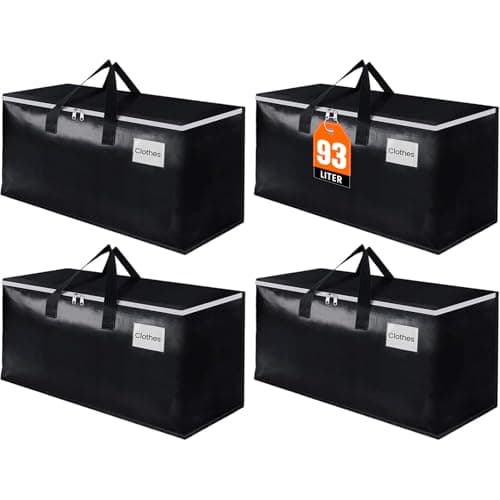 EpicTotes Extra Large Moving Boxes-Moving Bags with Zipper, Carrying Handles and Tag Pocket-Moving Supplies for Space Saving-Totes for Storage - for moving, Storage, Camping and Travel 93L-4 Pack - Image 1