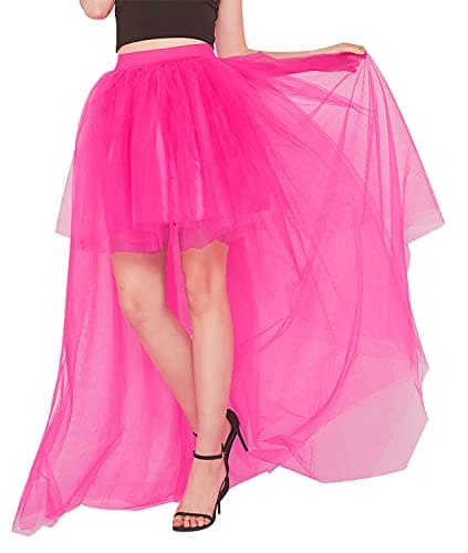 Bellady Women Mesh Tulle High Low High Waist Tutu Princess Wedding Skirt,Fuchsia - Image 1