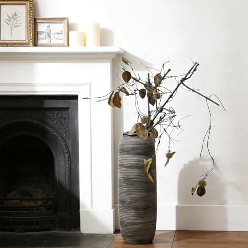 ALMA Black Tall Floor Vase for Pampas Grass, 18'' Gray Extra Large Floor Vase for Home Decor, Big Unique Ceramic Flower Vases for Living Room Floor,Fireplace,Mantel Decoration