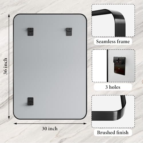 30x36 Inch Black Metal Framed Bathroom Mirror for Wall, HD Tempered Glass, Vanity Mirror for Over Sink, Anti-Rust Aluminum Alloy Mirror, Farmhouse, Horizontally or Vertically Hanging - Thumbnail 4
