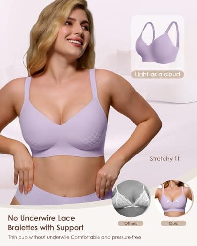 As Fairy Bras for Women- No Underwire, Full Coverage, Push Up, Back Smoothing, Seamless Soft Comfortable Bras Purple 38A - Thumbnail 5