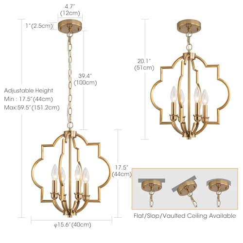 ACANER 4-Light Brushed Gold Chandeliers for Dining Room, 15.6" Farmhouse Geometric Pendant Light Fixture for Entryway Foyer Kitchen Bathroom Over Sink - Thumbnail 4