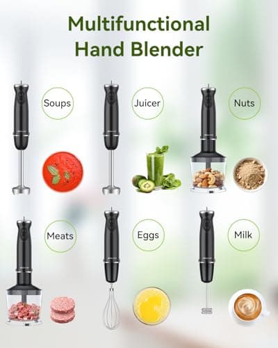 Immersion Blender Handheld Hand Blender, 1000W 5 in 1 Hand Mixer Stick, BPA-Free 12 Speed Handheld Blender 304 Stainless, Mixing Beaker, Chopper, Whisk, Milk Frother, Soup, Smoothies, Baby Food, Sauce - Thumbnail 5