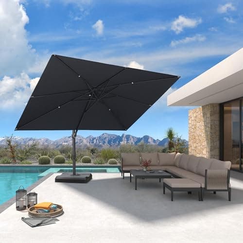 PURPLE LEAF 9' X 11.5' Patio Cantilever Umbrella Outdoor Rectangle Adjustable Offset Umbrellas with 360-degree Rotation and 8 Heavy Duty Metal Ribs for Garden Deck Pool Gray - Image 1