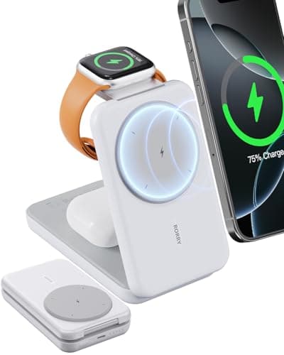 RORRY Portable Charger, 3-in-1 Charging Station 10000mAh Portable Charger Power Bank for MagSafe Foldable Battery Pack Travel for iPhone 17/16/15/14/13/12, for Apple Watch 11/10/9/8/7/Ultra/3/2, White - Image 1