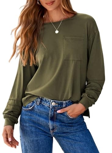 Dokotoo Cute Tops for Women Long Sleeve Shirts Trendy Tops Womens Business Blouses Dressy Casual 2026 Spring Fashion Trendy Green Shirt with Pocket Loose Fit Tee XX-Large - Image 1