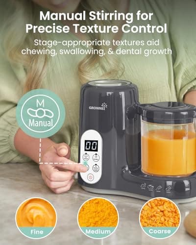 Grownsy Baby Food Maker with Steam Basket, One Step Baby Food Processor Steamer Puree Blender Grinder Mills Machine, Auto Cooking Grinding and Sterili-zing for Healthy Homemade Baby Food, Dark Grey - Thumbnail 5