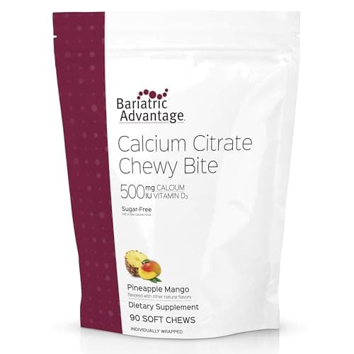 Bariatric Advantage Calcium Citrate Chewy Bites 500 mg - Highly Absorbable & Digestible - Vitamin D3 - Easily Chewable Calcium Supplement - Pineapple Mango - 90 Count - Image 1