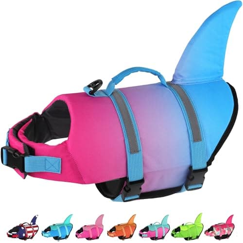 Dogcheer Dog Life Jacket, Cute Shark Dog Life Vest for Swimming Boating with Superior Buoyancy and Rescue Handle, Adjustable Puppy Swim Vest for Small Medium Large Dogs - Gradient Red Blue, XS - Image 1