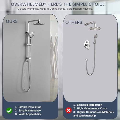 SonTiy 9" Rain Shower Head with Handheld Spray, Dual Shower Head Combo with 72"Stainless Steel Hose, Modern Shower System with Adjustable Handheld Holder Brass Valve for Bathroom Apartment(Chrome) - Thumbnail 6