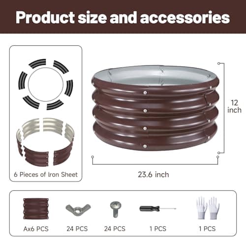 GOOZOO 2PC Galvanized Planter Raised Garden Beds, 2x2x1ft Raised Garden Bed Kit for Gardening Outdoor, Round Metal Land Planter Box for Vegetables, Fruits, Flowers（Brown） - Thumbnail 3