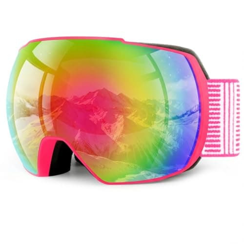 OULAIQI Ski Snow Goggles,OTG UV400 Protection,Anti Fog Skiing,Skating,Snowboarding,Snowboard Goggles For Men Women Youth (Pink) - Image 1