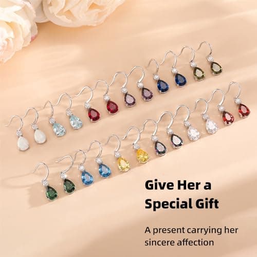 Teardrop Dangle Drop Earrings -925 Sterling Silver Birthstone Earring Jewelry Birthday Gifts for Women,Girlfriend,Wife,Mom - Graduation, Friendship,Birthday, Anniversary (07 - Ruby) - Thumbnail 3