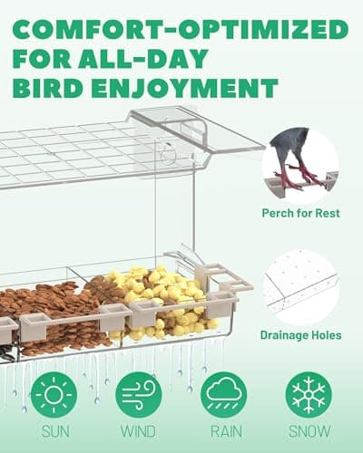 Clear Window Bird Feeder Outdoors - Bird Feeder for Viewing with 5 Perching Stands, Self-Adhesive Hooks, Drain Holes and Removable Tray, as a Birdhouse, Garden Decor - Thumbnail 4