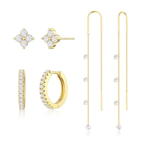 Moodear Dangle Earrings for Women Non Tarnish - Dainty 14K Gold Plated Stud Hoop Long Chain Earring Hypoallergenic CZ Drop Threader Earrings Trendy Jewelry Gift - Image 1