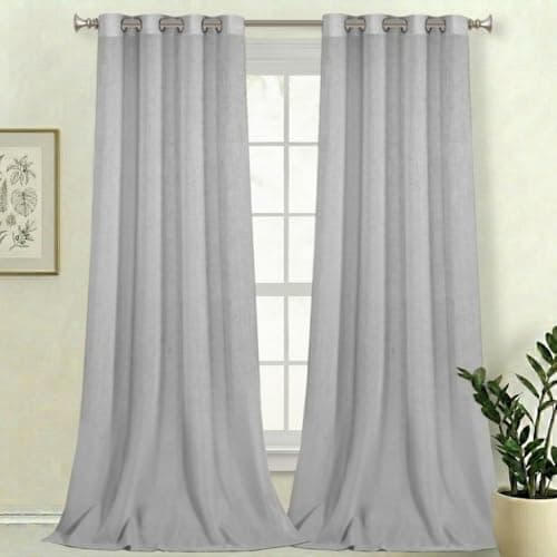 PrinceDeco Natural Linen Blended Curtains Semi Sheer Window Treatments Panels for Living Room Grommet Light Filtering Drapes Privacy Added Linen Textured Curtains, 2 Panels (Dove, 52" W x 108" L) - Image 1