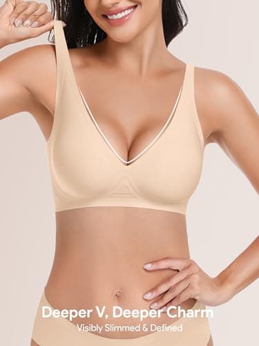 Angelhood Deep V Bras for Women Comfort Wireless Bralettes Adjustable Seamless Plunge Bras Black - Thumbnail 5