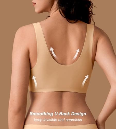 SHARICCA Bras for Women No Underwire Seamless Front Closure Comfortable Full Coverage Padded Bralettes Sleep Everyday Bras,Nude,XL - Thumbnail 2
