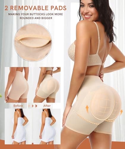 Figninget Padded Underwear For Women Shapewear Hip Dip Pads Shaping Shortss Tummy Control Panties Butt Padded For Bigger Butt Beige S - Thumbnail 3