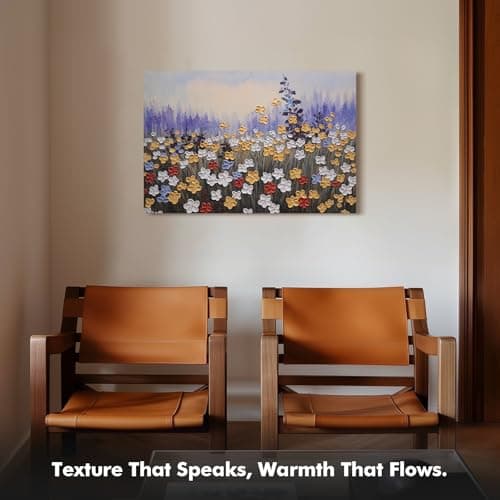 JUHOME Vintage Hand-Painted Texture Wildflower Canvas Wall Art, Rustic Nature Abstract Oil Painting,24x36 In Handmade Artwork for Living Room, Office, Bedroom - Thumbnail 4