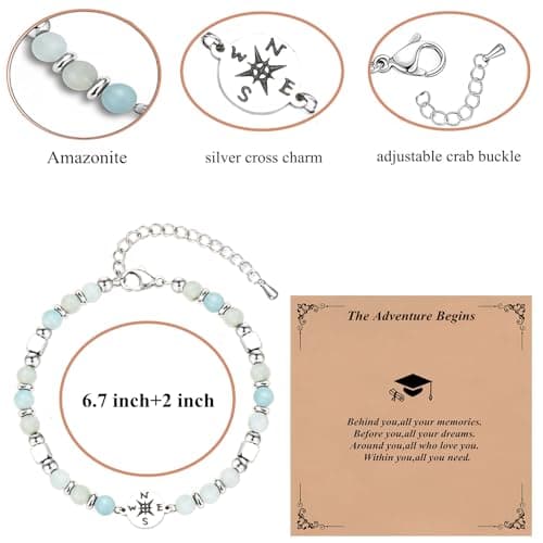 Ediseng Graduation Compass Bracelet for Her,Class of 2026,Personalized Graduation Gifts for High School/College/Masters Degree/Nurse/8th Grade/5th Grade/Middle School (amazonite) - Thumbnail 4