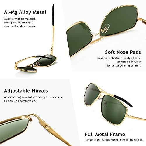 SUNGAIT Men's Polarized Sunglasses Durable Metal Frame for Fishing Driving Golf (Gold Frame/Green Lens) Metal Frame 0925 JKLV - Thumbnail 4