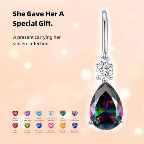 Teardrop Dangle Drop Earrings -925 Sterling Silver Birthstone Earring Jewelry Birthday Gifts for Women,Girlfriend,Wife,Mom - Graduation, Friendship,Birthday, Anniversary (06 - Alexandrite) - Thumbnail 2