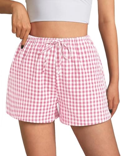 GKBK Boxer Shorts for Women Gingham Pajama 2026 Summer Spring Casual Lounge Sleep Drawstring Plaid Shorts Y2K Beach Bottoms Trendy Pink White Plaid M - Thumbnail 2