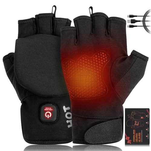 Heated Gloves for Men Women, Rechargeable Full & Half Hands Electric Gloves Heated Fingerless Touchscreen Gloves Heated Winter Hand Warmer for Work Cycling Skiing Outdoor Snow (Large) - Image 1